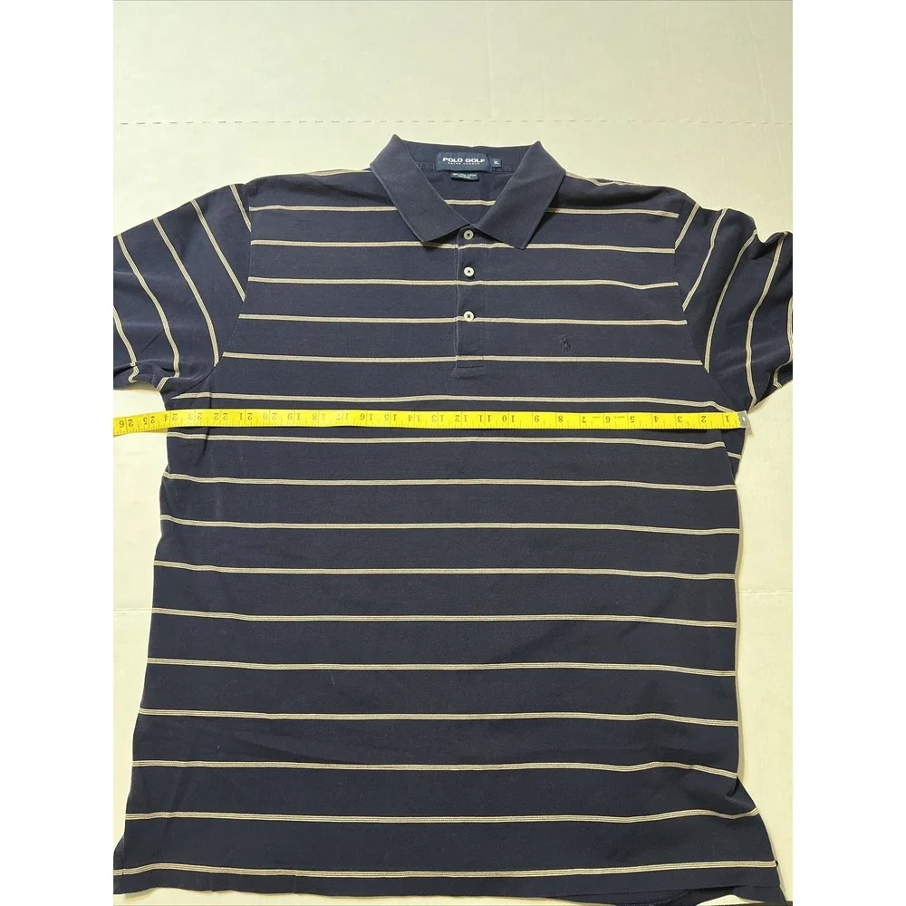 Vintage Ralph Lauren Polo Golf Shirt 100% Pima Cotton Men's XL Navy Blue Striped